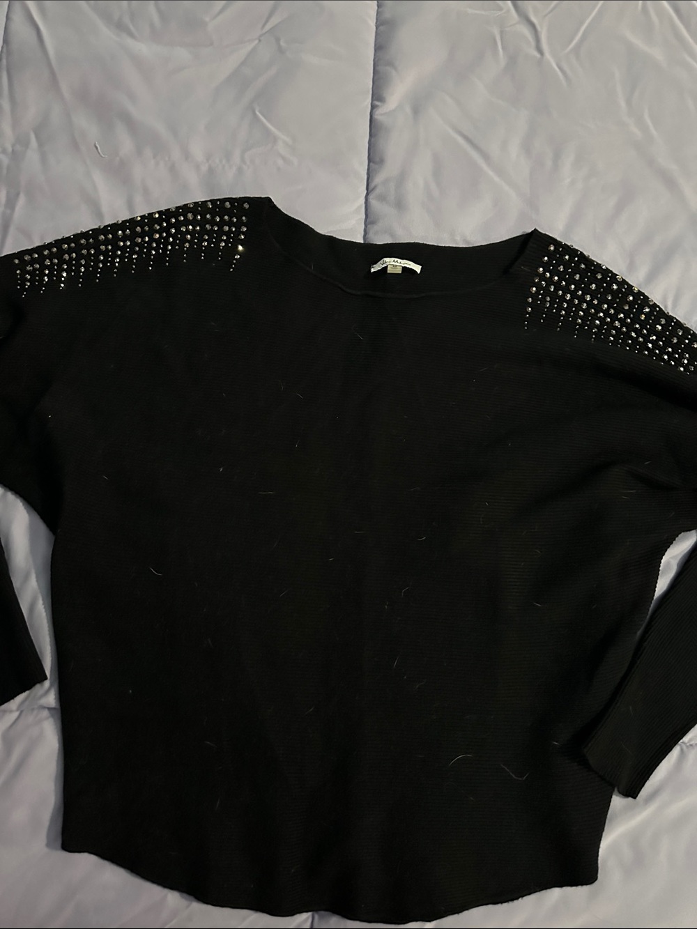 Black Studded Shoulder Sweater